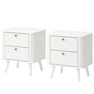 Modern Nightstand Set of 2, Bedside Table with 2 Drawers, Side End Table for Bedroom, Living Room, White Wood Grain