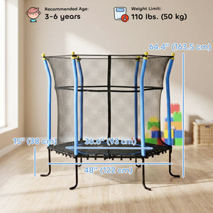 Soozier 63" Kids Trampoline Mini Indoor Bouncer Jumper with Enclosure Net Elastic Thick Padded Pole Gift for Child Toddler Age 3-6 Years Old