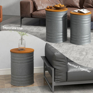 Round Side Table Set of 2, Nesting Coffee Tables w/ Wooden Lid – view 10