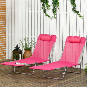 Set of 2 Folding Chaise Lounge Chairs, Outdoor Poolside Sun Tanning Chairs w/ Pillow, Reclining Backrest – view 28