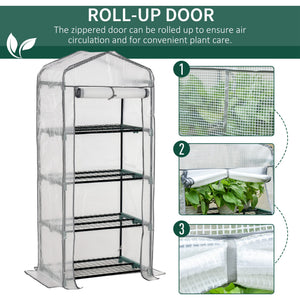 Portable Greenhouse Outdoor Hot House with 4 Tier Shelves, Steel Frame, PE Cover, 28" x 20" x 63" , White – view 10