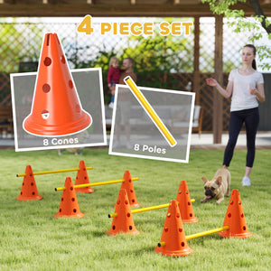 Dog Agility Hurdle Cone Set, Adjustable Obstacle Course Equipment with 8 Cones & 8 Poles, Carry Bag, Orange