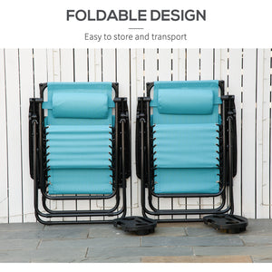 2 Piece Foldable Lounge Chair with Canopy Shade, Outdoor Zero Gravity Chair w/ Side Tray & Cup Holder – view 7