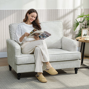 Modern Accent Chair, Leathaire Armchair with Turned Legs and Wide Seat, Comfy Chair for Living Room, Brown – view 12