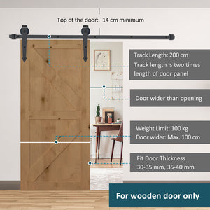 6.6FT Sliding Barn Door Track Kit, Heavy Duty Barn Door Hardware Kit, Fit 39" Wide Door Panel (J Shape Hanger), Brown