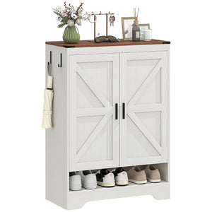 5-Tier Shoe Storage Cabinet for 15 Pairs, Freestanding Farmhouse Shoe Cabinet, White