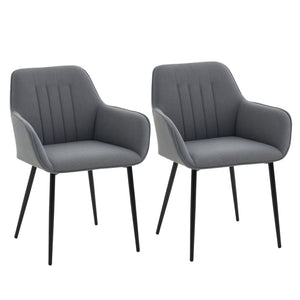 Dining Chairs Set of 2, Linen Upholstery Accent Chair with Back, Armrest, Metal Legs, Dark Grey