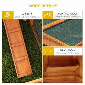 Wooden Rabbit Hutch Guinea Pig House with Removable Tray, Openable Roof, Trough, Run for Tortoises and Ferrets, Grey