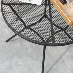 35" Round Patio Dining Table Steel Outside Table with Mesh Tabletop for Garden Backyard Poolside, Black