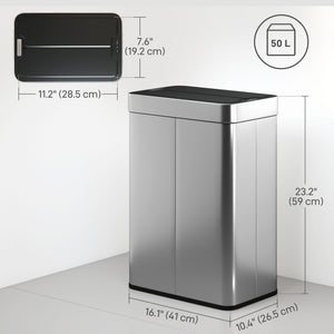 14.5 Gal (55 L) Sensor Can, Garbage Can with Soft-Close Butterfly Lid, Fingerprint-Proof Stainless Steel, Silver