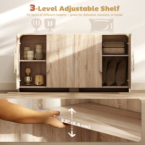 Sideboard Buffet Cabinet, 62" Modern Kitchen Storage Cabinet with Soft-Close Doors and Adjustable Shelves, Natural Wood