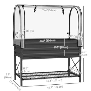 Raised Garden Bed with Cover, Metal Elevated Planter Box with Bottom Shelf and Liner, Black – view 2