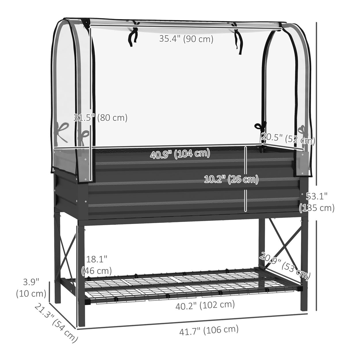 Raised Garden Bed with Cover, Metal Elevated Planter Box with Bottom Shelf and Liner, Black – view 2