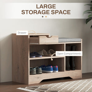 Upholstered Shoe Storage Bench, Hallway Shoe Storage with Seat, Drawer, 3 Open Shelves for Entryway, Grey – view 3
