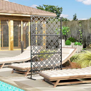 Metal Outdoor Privacy Screen, Freestanding Outdoor Divider with Stand, 78" x 48", Black