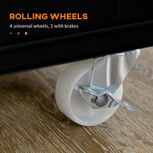 Rolling Kitchen Island with Storage, Utility Kitchen Island Cart with Drawer, Cabinets, Towel Rack and Rubber Wood Top