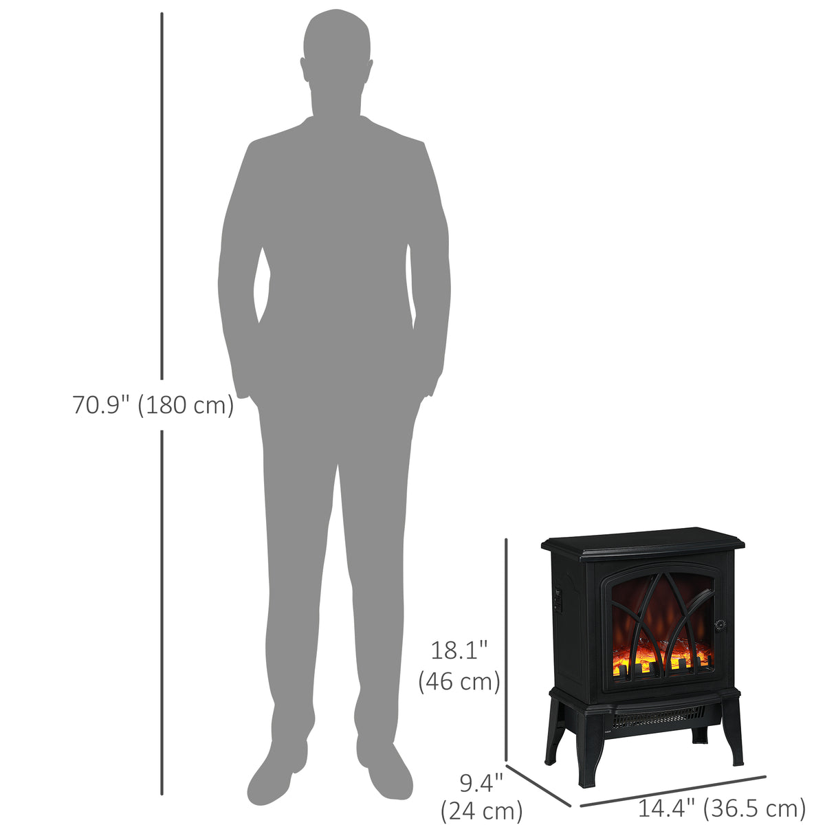 Electric Fireplace Heater, Freestanding Fireplace Stove with Realistic Flame and Overheat Protection – view 2