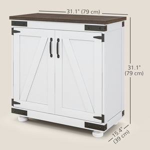 Sideboard Buffet, Kitchen Storage Cabinet with Barn Door and Adjustable Shelves, White and Brown