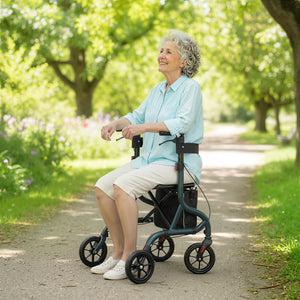 Foldable Rollator Walker with Seat for Seniors, Lightweight Rolling Walker with Adjustable Handles - Green