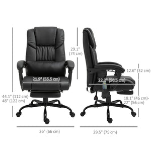 6-Point Vibration Massage Chair, Height Adjustable Reclining Computer Chair with Retractable Footrest, Black – view 2