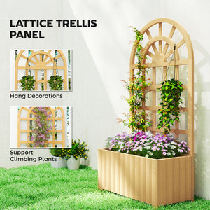 Wooden Raised Garden Bed with Lattice Trellis, Outdoor Elevated Planter Box with Drainage Holes for Climbing Plants