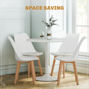 Round Dining Table Set for 4 with Pedestal Base, PU Padded Seats, for Small Space, Apartment, White