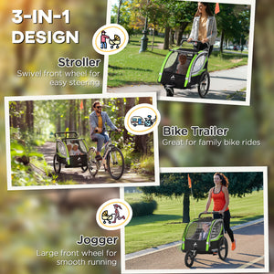 Aosom 3-in-1 Bike Trailer for Kids, Running Stroller with 2 Seats, Jogging Cart with 5-Point Harness, Storage Units