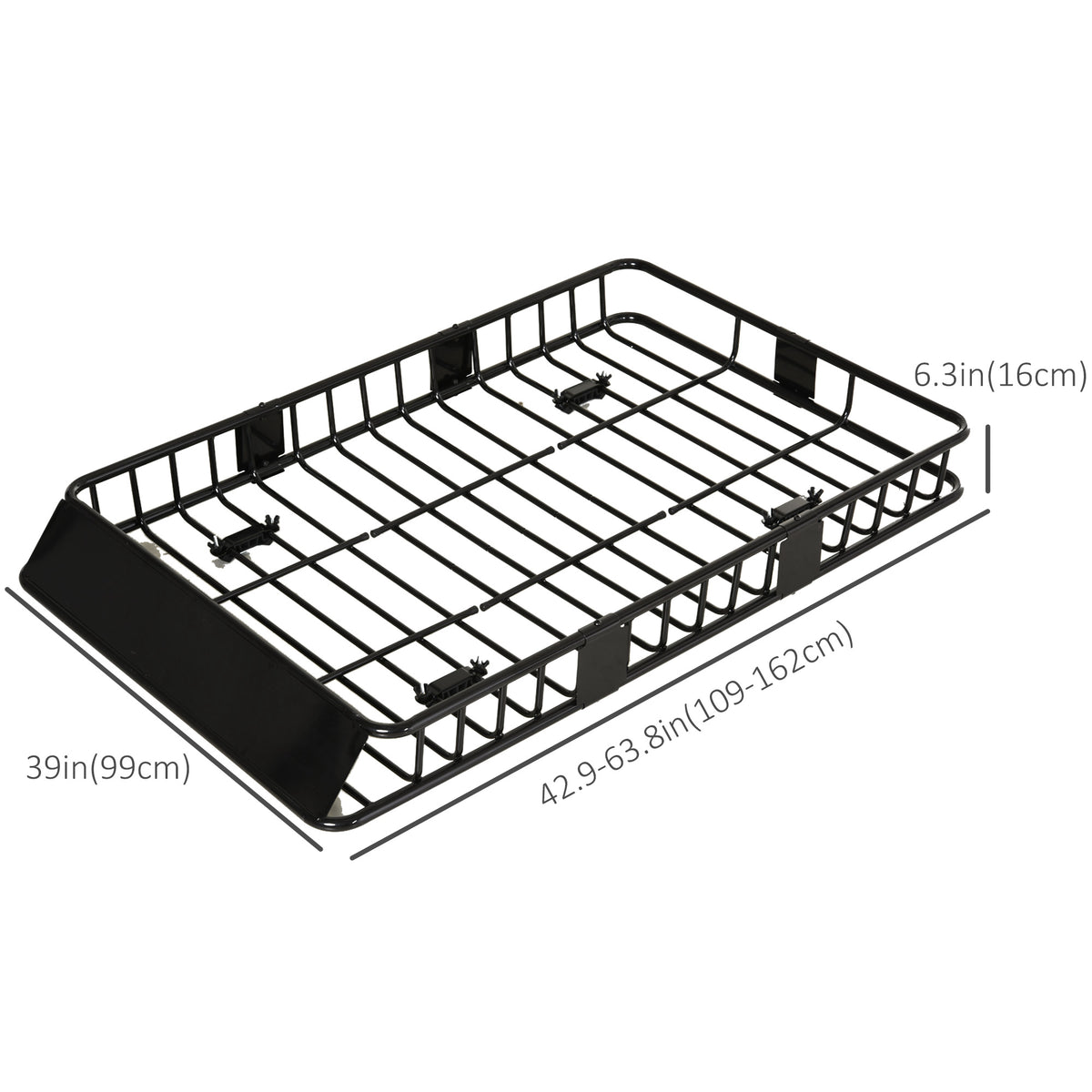 64"/43" x 39" Car Roof Rack, Length Adjustable Roof Basket, Universal Rooftop Cargo Carrier Basket with U-bolts, 220 lbs Capacity