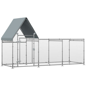 Walk In Chicken Run, Large Galvanized Chicken Coop, Hen Poultry House Cage, Rabbit Hutch Metal Enclosure w/ Water-Resist Cover for Outdoor Backyard Farm, 9.9' x 3.5' x 5.6'