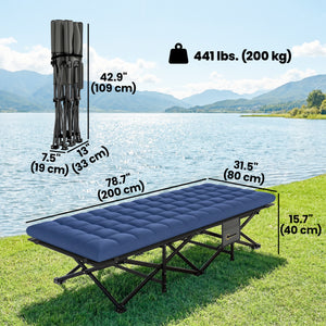 Camping Cot with Soft Pad, 32" Extra Wide Folding Cots with Non-Slip Feet and Carry Bag, Blue