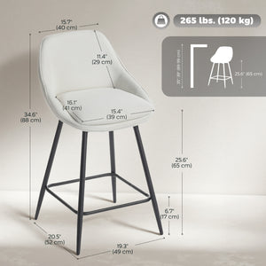 26" Counter Height Barstools Set of 2, Upholstered Swivel Bar Stools with Backrests and Armrests, Dark Grey – view 9