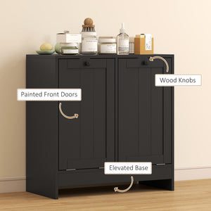 Tilt-Out Laundry Storage Cabinet, Modern Laundry Hamper with 2 Compartments for Bathroom Washroom, Black – view 4