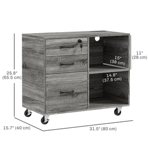 Mobile Printer Stand with Charging Station USB Ports Locking Filing Cabinet for A4 Letter Size Grey