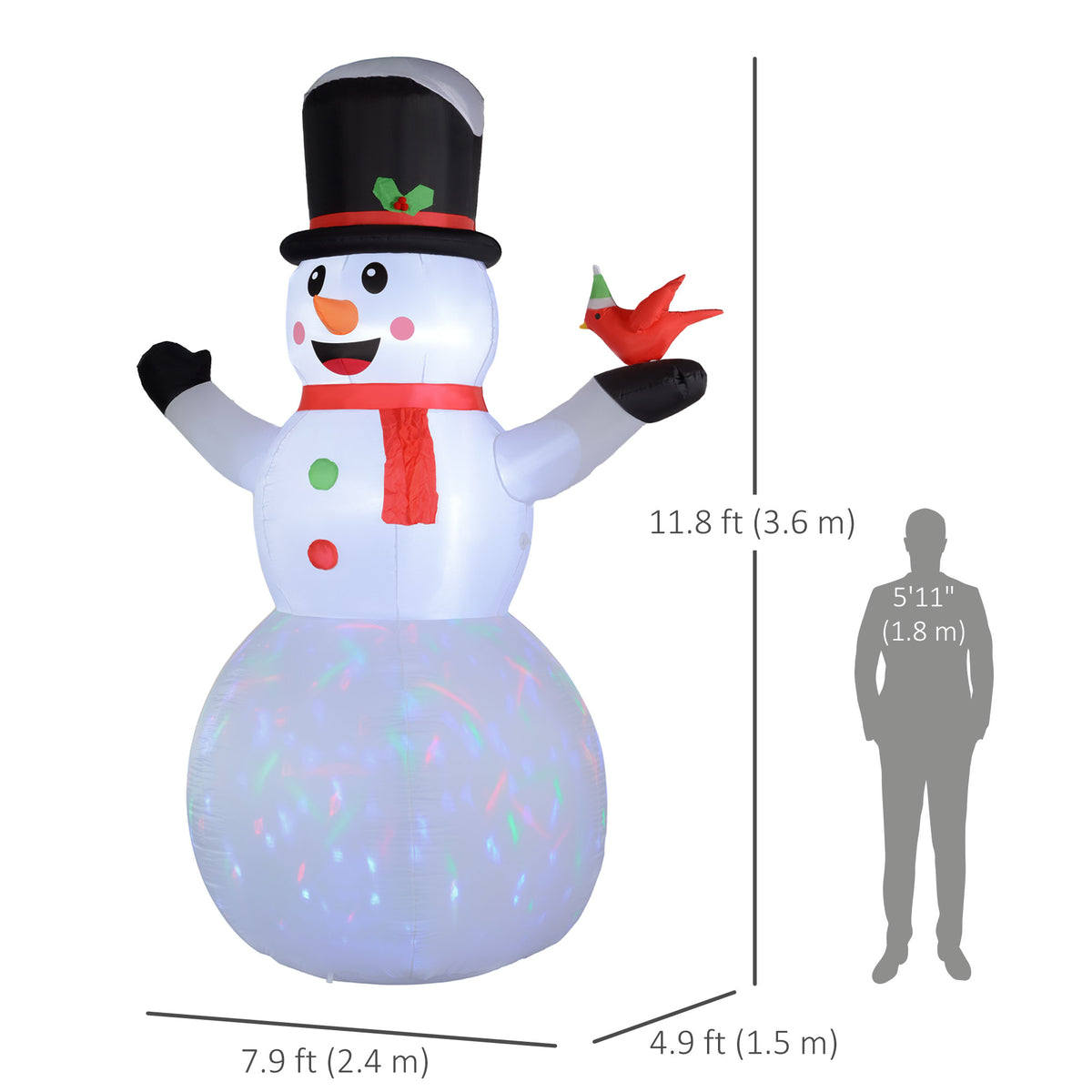 12FT Christmas Inflatable Decorations, Xmas Blow Up Snowman with Rotating Colorful LED Light for Indoor, Outdoor