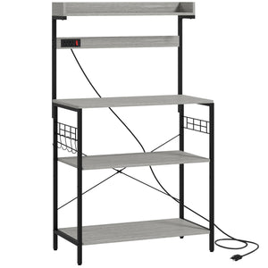 Kitchen Baker's Rack with Power Outlet, Coffee Bar Station with Adjustable Shelves and Hooks – view 15