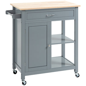 Rolling Kitchen Cart with Wood Top and Drawer, Kitchen Island on Wheels for Dining Room, Black | Aosom Canada