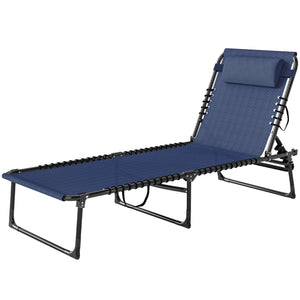 Folding Lounge Chair, Adjustable Chaise Lounge with Headrest, Reclining Lounger Cot for Camping, Hiking