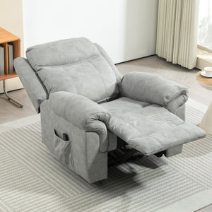 Manual Recliner Chair with Vibration Massage, Side Pockets, Microfibre Reclining Chair for Living Room, Grey