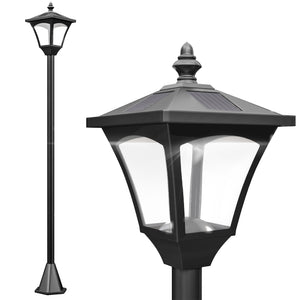 Single Solar Lamp Post Garden Solar-Powered LED Streetlight Style Outdoor Light Waterproof 5-6 Hours with Base for Lawn Pathway Walkway 47"H, Black