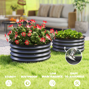 Set of 2 Raised Garden Bed, Metal Planter Box with Safety Edging, Easy-to-assemble Stock Tank, Dark Grey – view 6