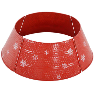 Christmas Tree Collar, 26" Metal Tree Ring Skirt, Home Xmas Decoration with Snowflake Engraving, Red