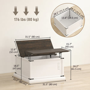 Lift Top Coffee Table with Charging Station, Square Farmhouse Center Table with Hidden Storage, Black Wood Grain