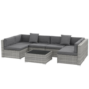 7 Pieces Patio Furniture Set, Rattan Conversation Set Garden Wicker Sofa Set with Washable Cushions and