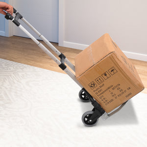 Folding Hand Truck and Dolly with 2 Wheels for Moving, Heavy Duty Luggage Handcart, Aluminum Box Cart with 3 Level Adjustable Telescoping Handle for 154lbs Load Capacity