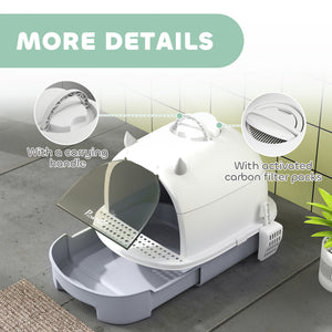 Cat Litter Box with Lid, Front Door Flap, Scoop, Handle, Easy Clean, for Small and Medium Cats, Green – view 13