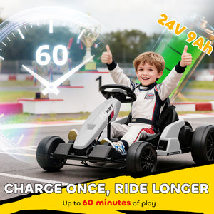 Qaba 24V Electric Go Kart with Dual 150W Motors, Adjustable Seat & 11.2MPH High Speed, Slow Start, 5-Point Harness