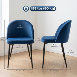 Set of 2 Mid-Back Dining Chair, Mid-Back Velvet-touch Upholstery Kitchen Chair for Living Room Dining Room, Dark Blue