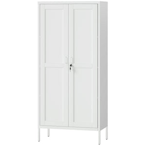 Office Storage Cabinet, Lockable Filing Cabinet with 3 Adjustable Shelves and 2 Doors for Home Office, Garage, White