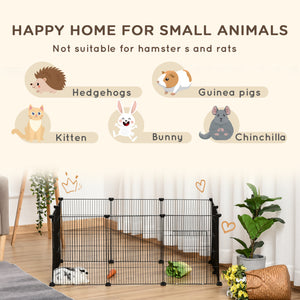 Small Animal Cage for Bunny, Guinea Pig, Chinchilla, Hedgehog, Portable Pet Enclosure with Door, 16 Panels