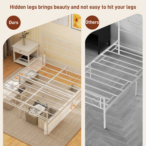 Metal Full Platform Bed Frame with Headboard, Steel Slat Support, Underbed Storage, No Box Spring Needed, Easy Assembly